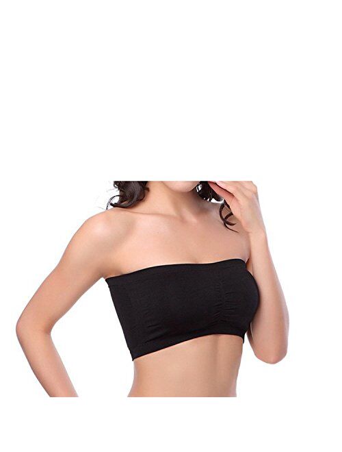 HOVEOX Women's Plus Size Padded Bandeau Strapless Bras Stretch Tube Top