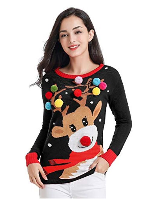 v28 Ugly Christmas Sweater for Women Vintage Funny Merry Tunic Knit Sweaters