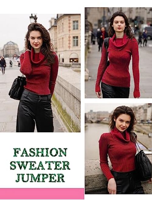 v28 Women Stretchable Cowl Neck Knit Korea Long Sleeve Slim Fit Bodycon Sweater