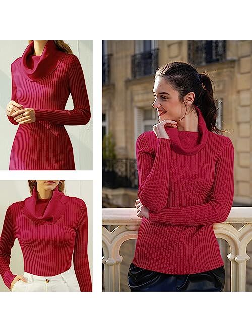 v28 Women Stretchable Cowl Neck Knit Korea Long Sleeve Slim Fit Bodycon Sweater