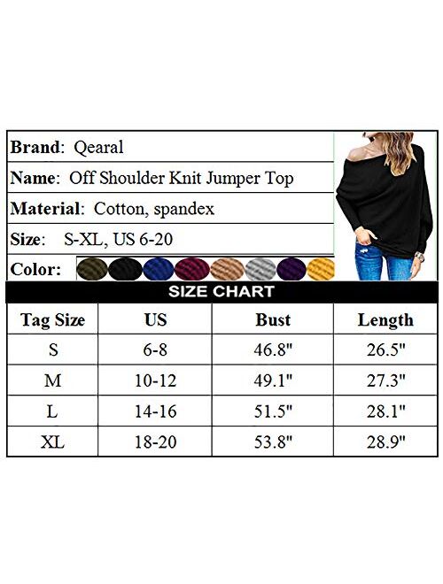Qearal Womens Off Shoulder Loose Pullover Sweater Batwing Sleeve Knit Jumper Oversized Tunic Tops