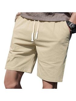 LTIFONE Mens Cotton Solid Above Knee Casual Shorts Elastic Waist 7