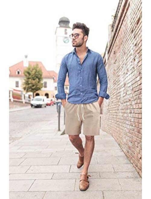 LTIFONE Mens Cotton Solid Above Knee Casual Shorts Elastic Waist 7