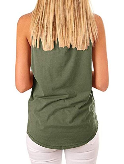 Women's High Neck Tank Top Sleeveless Blouse Plain T Shirts Pocket Cami Summer Tops