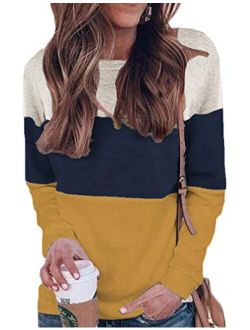 Halife Women's Long Sleeve Color Block Tops Crewneck Sweatshirts Pullover Tunic Shirts Blouses