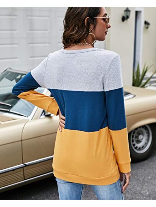 Halife Women's Long Sleeve Color Block Tops Crewneck Sweatshirts Pullover Tunic Shirts Blouses