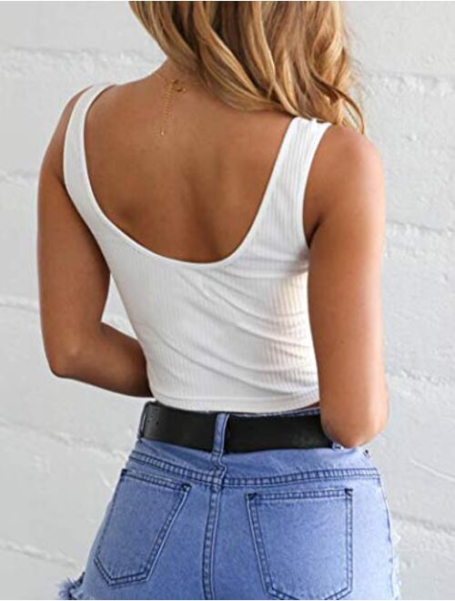 Minthunter Women's Casual Sleeveless Button-Down Shirts Basic Camisole Crop Tank Tops