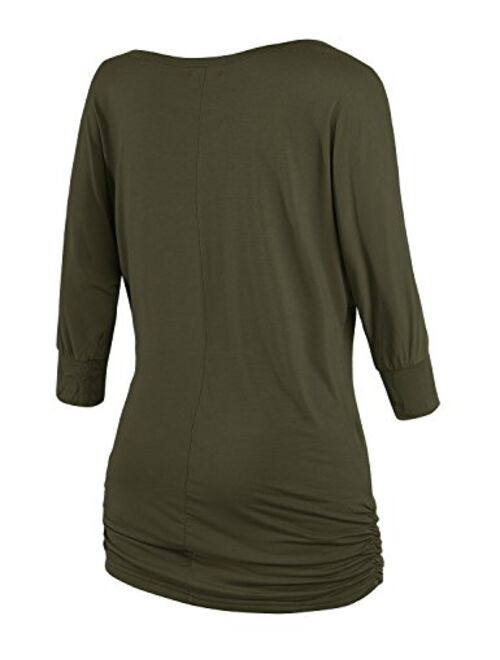 Match Women's 3/4 Sleeve Drape Top with Side Shirring