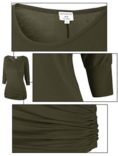 Match Women's 3/4 Sleeve Drape Top with Side Shirring