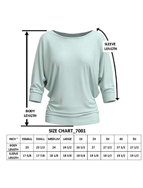 iliad USA Womens V-Neck/Boat Neck 3/4 Dolman Sleeve Side Shirring Drape Basic Top Regular & Plus Size