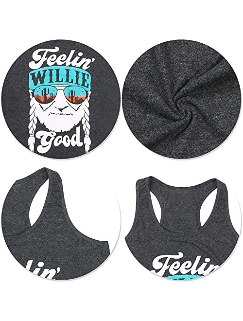 MOUSYA Women Tank Top, Feelin' Willie Good Letter Printed Graphic Vest Top Casual Tee, Gray