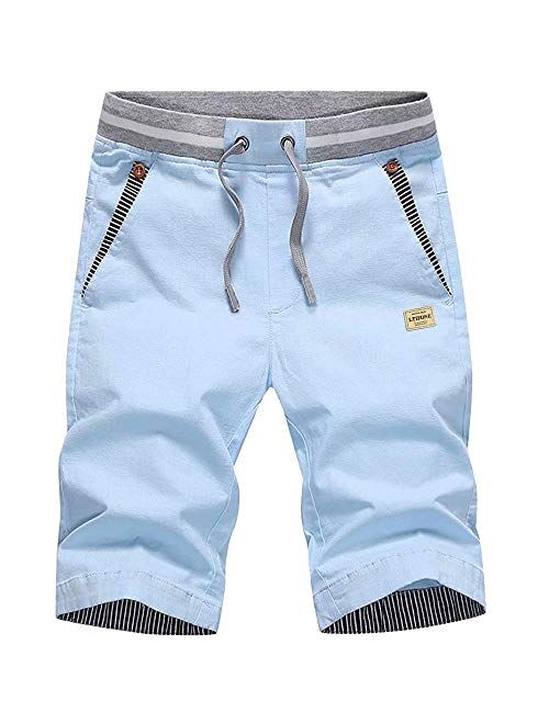 LTIFONE Mens Casual Shorts Slim Fit Drawstring Summer Beach Shorts with Elastic Waist and Pockets