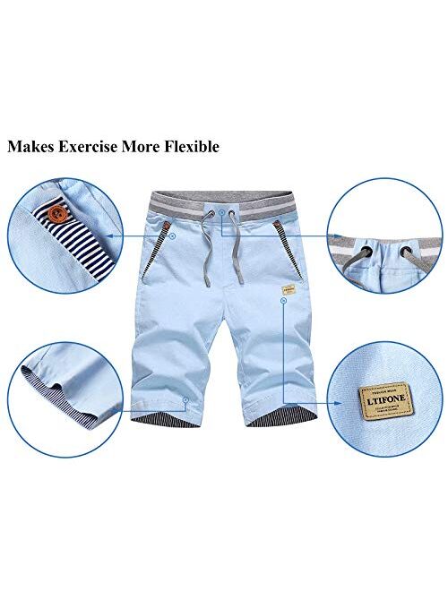 LTIFONE Mens Casual Shorts Slim Fit Drawstring Summer Beach Shorts with Elastic Waist and Pockets