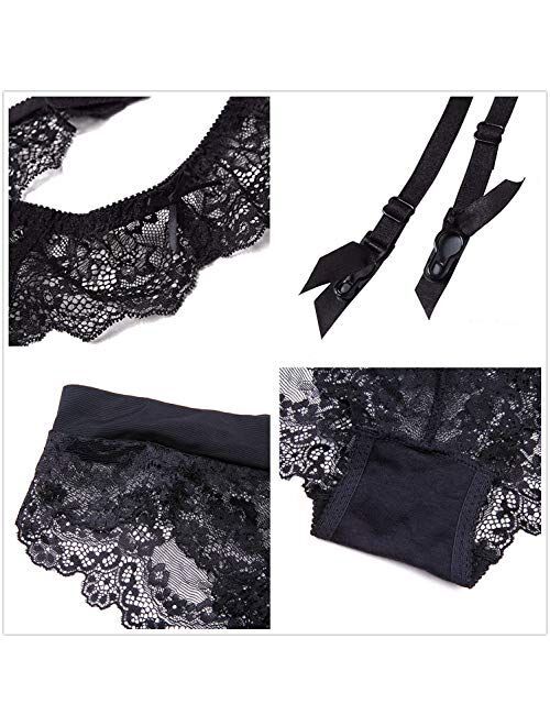 Women Push Up Lace Bras Set Lace Lingerie Bra and Panties and Socks and eyeshade 5 Piece