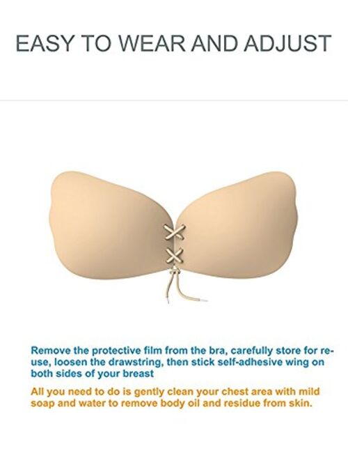 Aomh Strapless Self Adhesive Bra Silicone Reusable Push-up Bra Backless Invisible Sticky Bra Beige