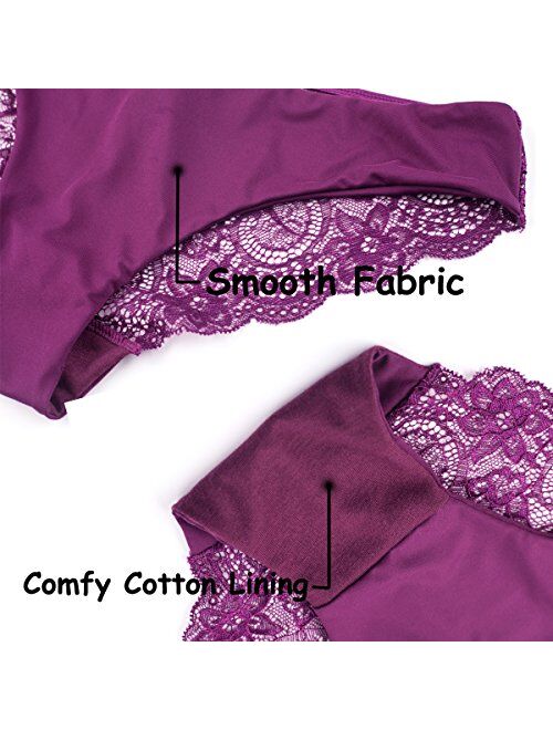 AmorFati Womens Bikini Panties Soft Lace Cheeky No Panty Line Bikini Underwear Seamless Briefs 6-Pack