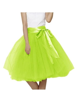 Lisong Women Knee Length Bowknot Layered Tulle Party Prom Skirt