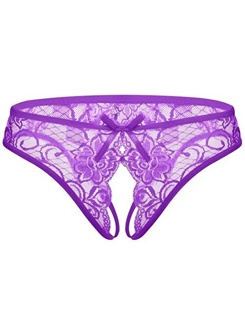 Justgoo Womens Sexy Lace Thongs Low Rise T-Back Underwear Pack of 6