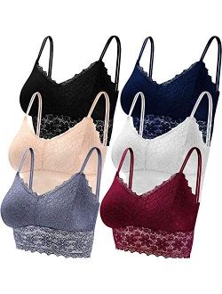 Duufin 6 Pieces Lace Bralettes with Straps Removable Pads for Women Girls
