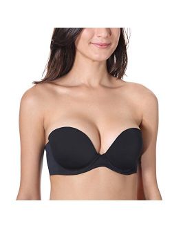 Women's Push Up Strapless Bra Demi Cup Seamless Multiway Removable Pad