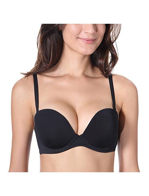 DELIMIRA Women's Push Up Strapless Bra Demi Cup Seamless Multiway Removable Pad