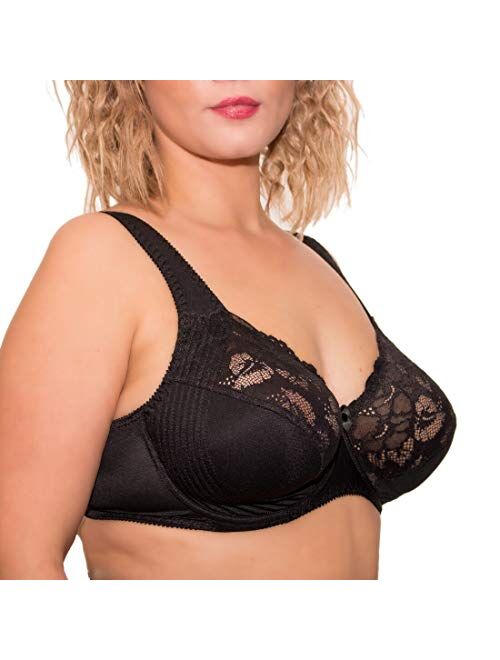 Wide Strap Bra Plus Size Full Coverage Underwire Support Panels 34 36 38 40 42 44 46 / C D E F G H I J