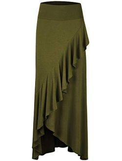 LL Womens Wrapped High Low Ruffle Maxi Skirt - Made in USA