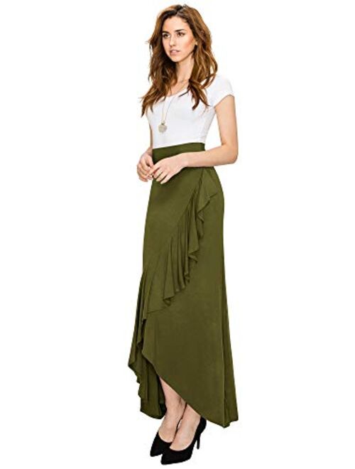 LL Womens Wrapped High Low Ruffle Maxi Skirt - Made in USA