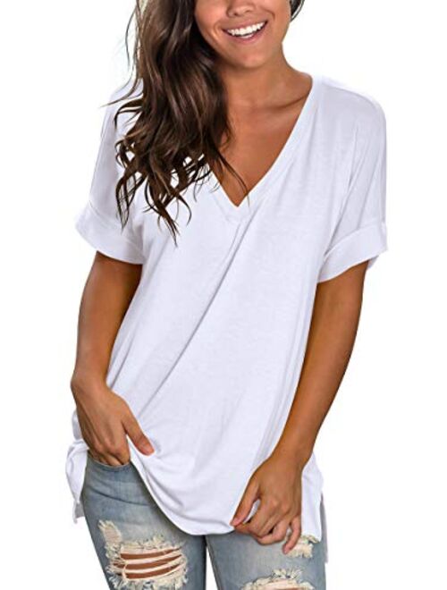 SAMPEEL Women's Basic V Neck T Shirt Ladies Summer/Fall Tops Short/Long Sleeve Tee with Pocket