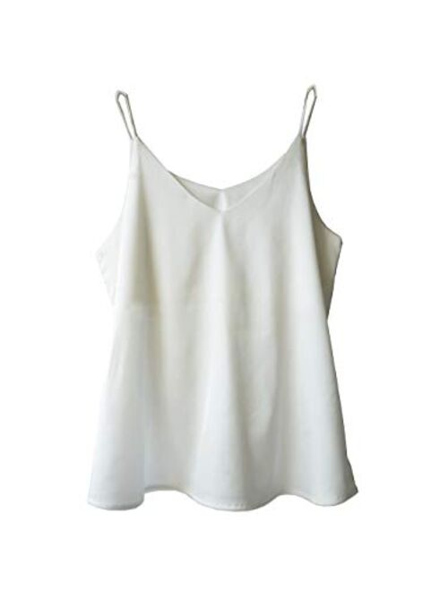 Wantschun Womens Silk Satin Camisole Cami Plain Strappy Vest Top T-Shirt Blouse Tank Shirt V-Neck Spaghetti Strap XXS-4XL
