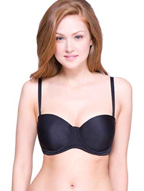 QT Intimates Women's Molded Strapless Convertible Bra with Underwire Cups