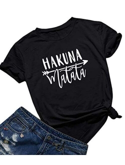 Womens Hakuna Matata T-Shirt Cute Letter Print Short Sleeve Tee Top Funny Graphic T-Shirt