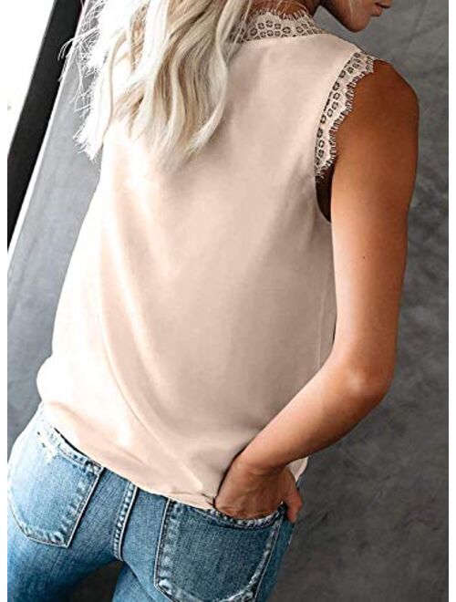 HARHAY Women's V Neck LaceTrim Casual Tank Tops Sleeveless Blouses Shirts