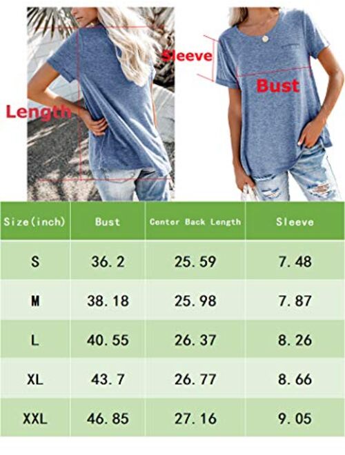 Bingerlily Women's Roll Up Short Sleeve T Shirts Summer Crew Neck Tops Loose Causal Tees with Pocket