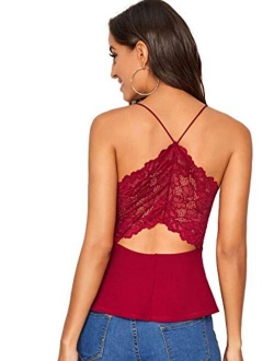 Women's Sexy V Neck Backless Camisole Scalloped Peplum Cami Top