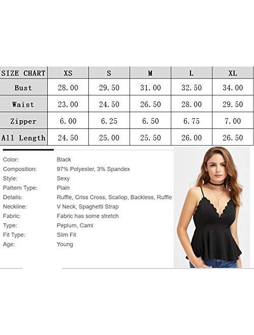 MakeMeChic Women's Sexy V Neck Backless Camisole Scalloped Peplum Cami Top