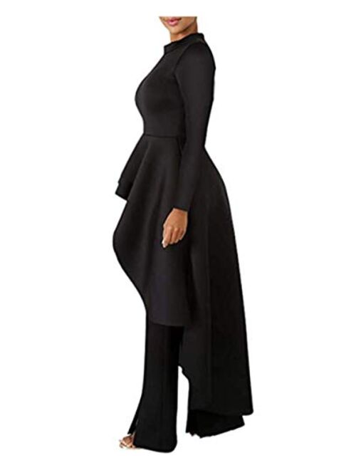 Annystore High Low Tops for Women - Ruffle Bodycon Peplum Asymmetrical Tunic Shirt Dresses