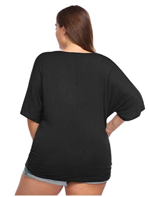 IN'VOLAND Womens Plus Size Tops V Neck Wrap Short Sleeve Shirts Casual Loose Dolman Top Tunic Blouses 