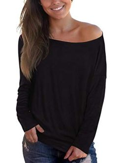 Sipaya Womens Loose Fit T Shirts Batwing Sleeve Off The Shoulder Tops