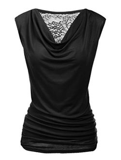 Zeagoo Womens Ruched Cowl Neck Tank Tops Sleeveless Stretch Blouse with Side Shirring