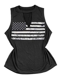 Umsuhu 4th of July Tank Tops Shirts for Women American US Flag Graphic Patriotic Tank Tops Shirts