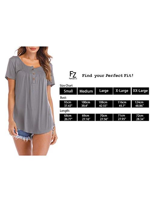 FZ FANTASTIC ZONE Women's Summer Button Up Short Sleeve T-Shirt Casual Blouse Shirts Tunic Tops