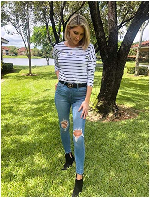 POGTMM Long Sleeve Striped T Shirt Tunic Tops for Leggings for Women