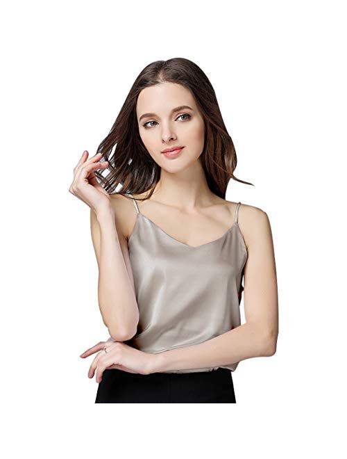 Sexy Women's Silk Tank Top Ladies Camisole Silky Loose Sleeveless Blouse Tank Shirt with Soft Satin