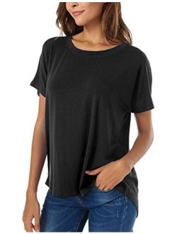 Herou Summer Short Sleeve High Low Loose T Shirt Basic Tees Casual Tops for Wome