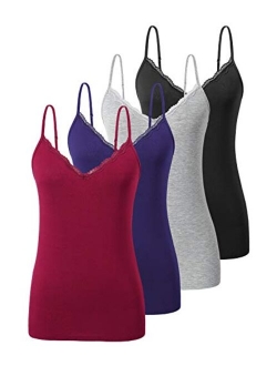 Vislivin Plain Camisole for Women Lace Tank Tops V Neck Adjustable Cami Sexy Undershirts 4 Pack