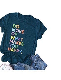DORFALNE Women's Fun Happy Graphic Tees Summer Cute Round Neck Short Sleeve Letter Printed T-Shirts