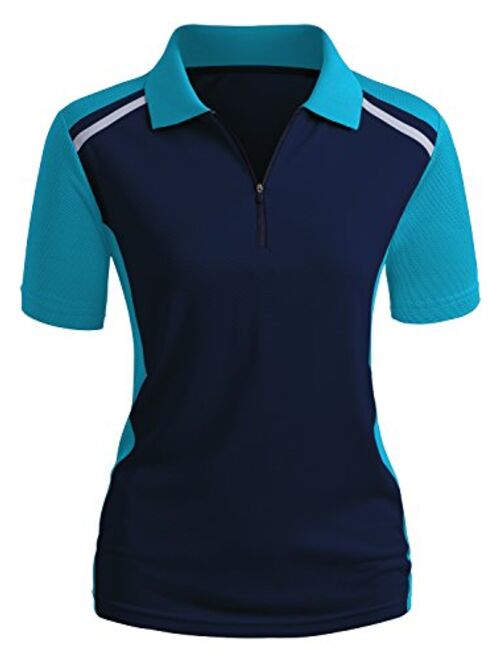 CLOVERY Women's Active Wear Short Sleeve Zipup Polo Shirt