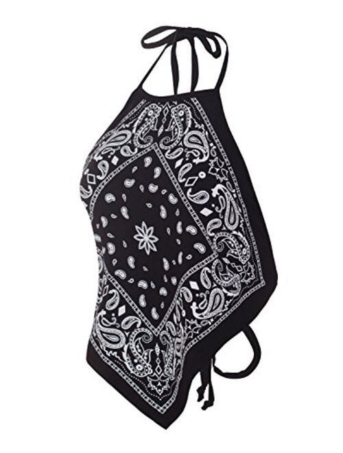 Design by Olivia Women's Sexy Paisley bandanaprint /Tie dye Halter Top Shirt- Made in USA