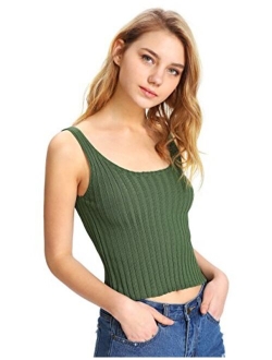 Women's Ribbed Knit Crop Tank Top Spaghetti Strap Camisole Vest Tops